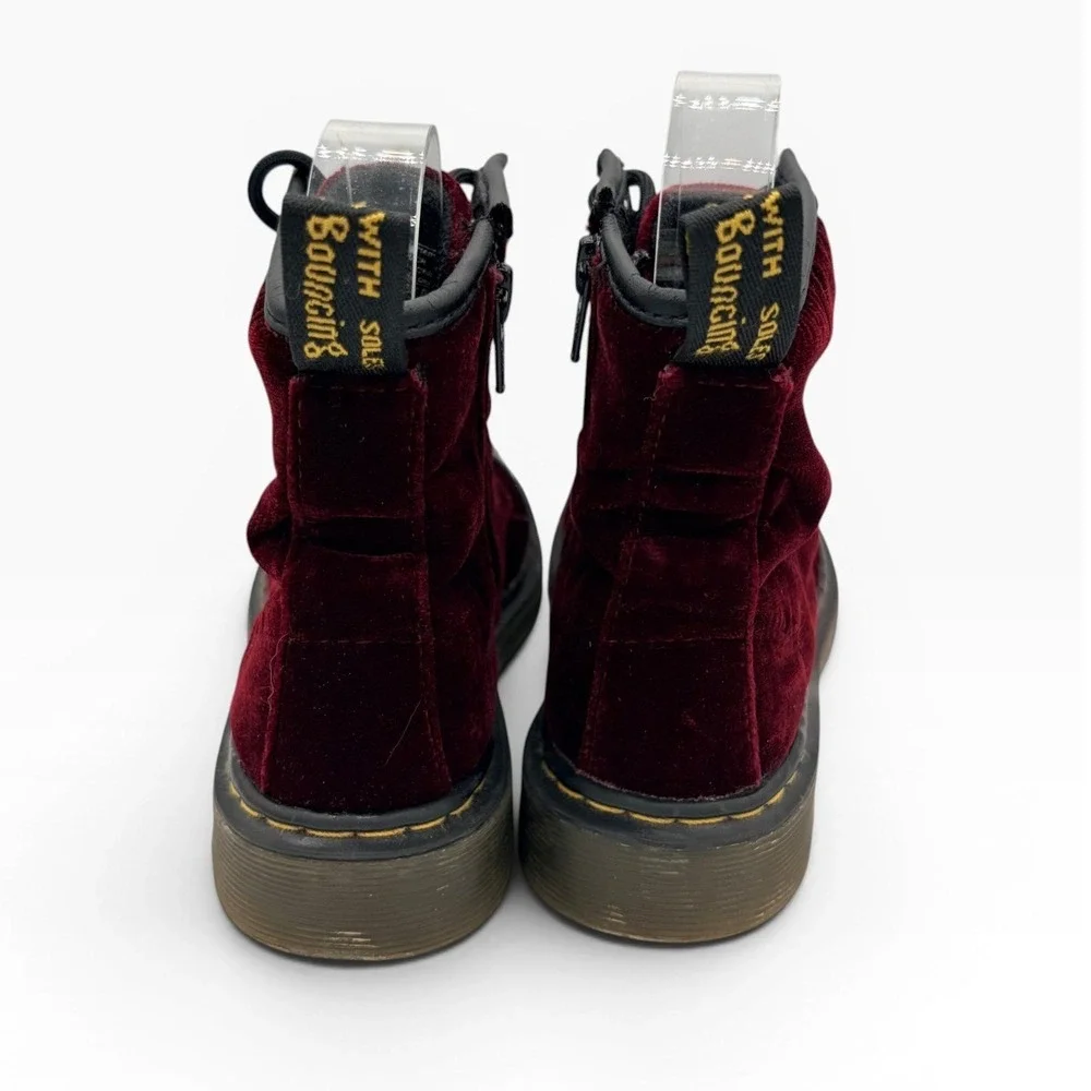 Dr. Martens Pooch Boots Sz 1 Big Kids Velvet Burgundy Patent Combat AirWair Zip